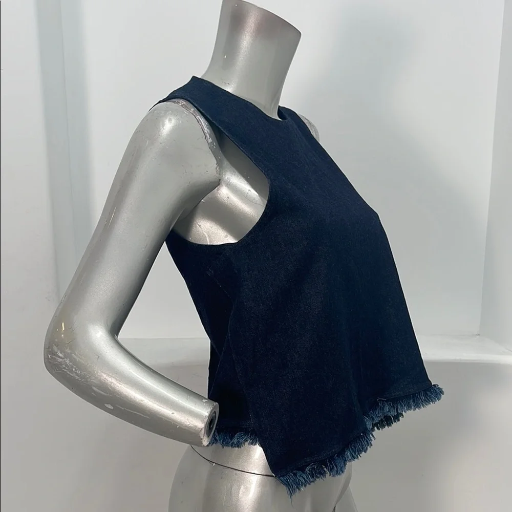 A.L.C. Sample Blue Denim Crop Tank Top Sleeveless Fringe Hem